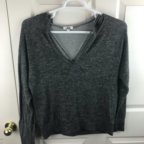 LNA Long Sleeve Hooded Sweatshirt Gray Small - Picture 1 of 4